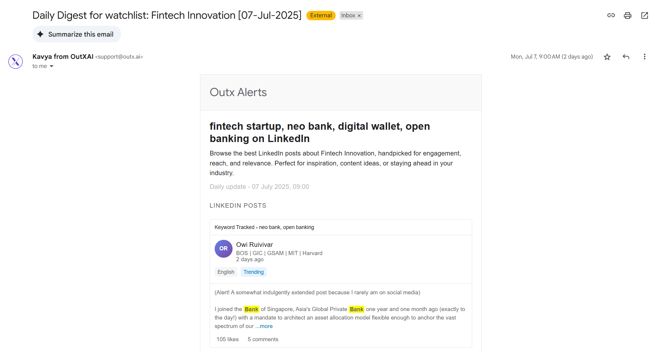 Real-time alerts in Outx.ai